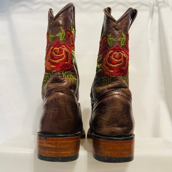 Dos Tonos Boots-Girls Sz 13-Brown Leather/Red/Green-1 1/4" Heel-Handmade Guatama - Picture 7 of 16